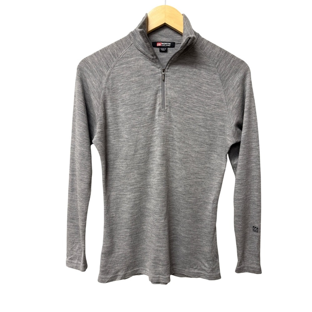 66 Degrees North Iceland Merino Wool 1/4 Zip M Gray Base Layer Hiking Outdoor